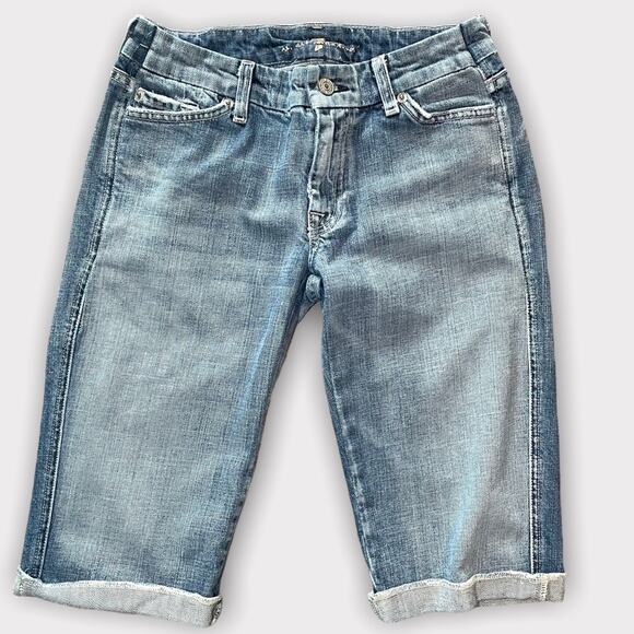 7 FOR ALL MANKIND RARE FADED Y2K HIGH RISE BERMUDA SHORTS BLUE- 28 - Picture 1 of 8